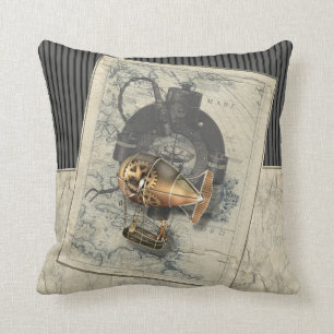 Steampunk Dirigible Balloon Ride Throw Pillow
