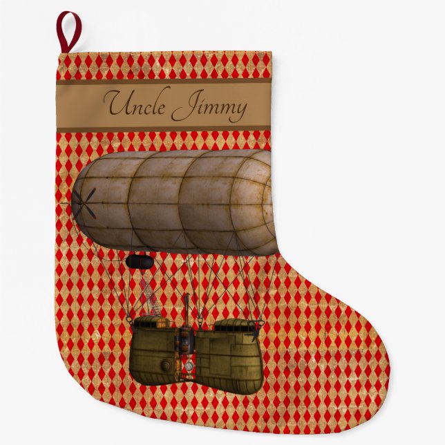 Steampunk Dirigible Large Christmas Stocking (Front)