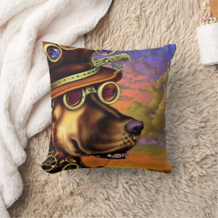 Steampunk Dog Portrait  Throw Pillow