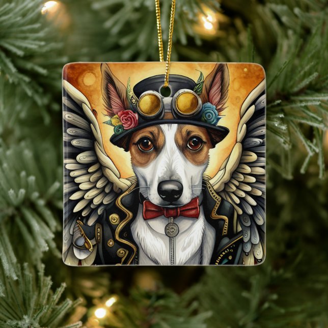 steampunk dog with wings ceramic ornament (Tree)