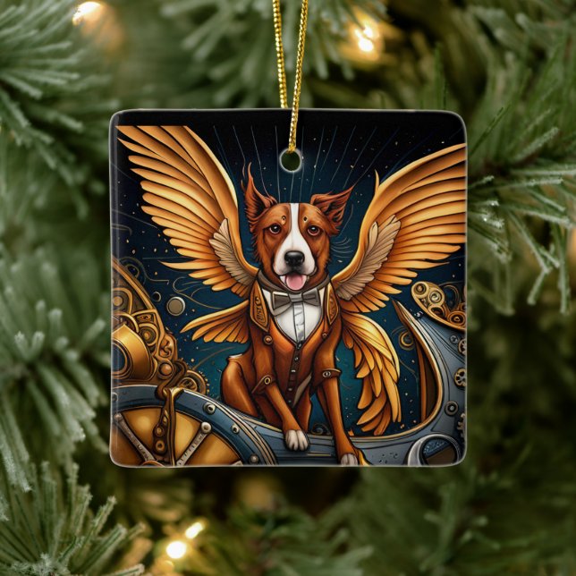 Steampunk Dog with wings Ceramic Ornament (Tree)