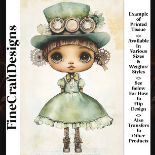 Steampunk Doll Green Dress & Hat AM5 Decoupage Tissue Paper