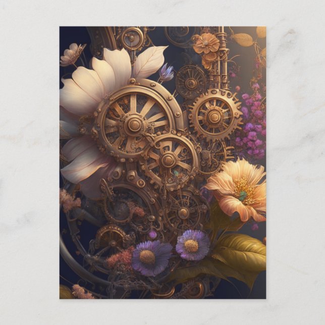 Steampunk Door with Purple Flowers Postcard (Front)