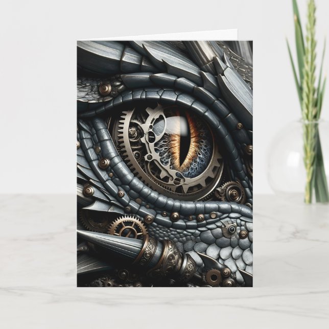Steampunk Dragon Eye Closeup Ai Art Card (Front)