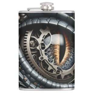 Steampunk Dragon Eye Closeup Ai Art Hip Flask