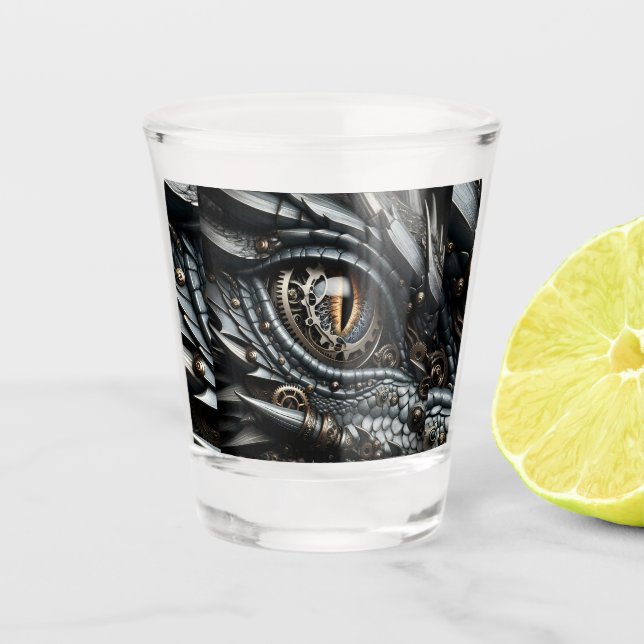 Steampunk Dragon Eye Closeup Ai Art Personalized Shot Glass (Front)