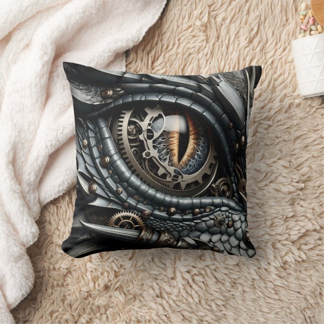 Steampunk Dragon Eye Closeup Ai Art Throw Pillow (Blanket)