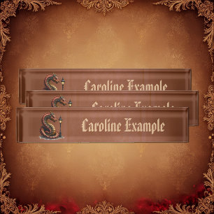 Steampunk Dragon next to a vintage street lamp. Nameplate
