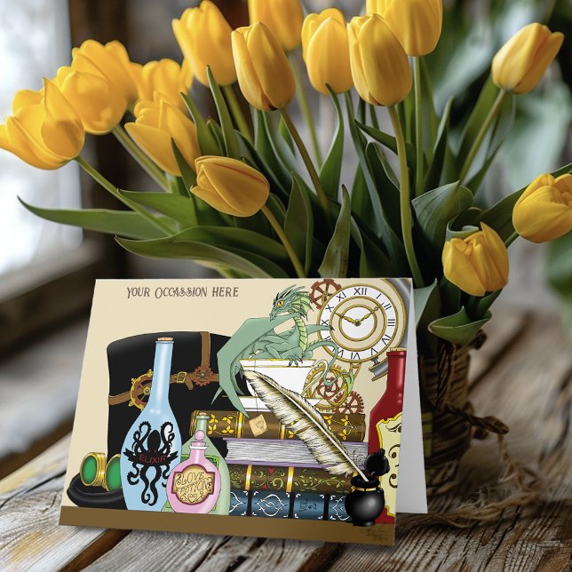 Steampunk Dragon Potions Books Card (Creator Uploaded)