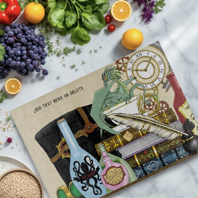Steampunk Dragon Potions Books Cutting Board (Creator Uploaded)