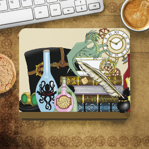 Steampunk Dragon Potions Books Mouse Pad