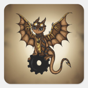 Steampunk Dragon Square Sticker