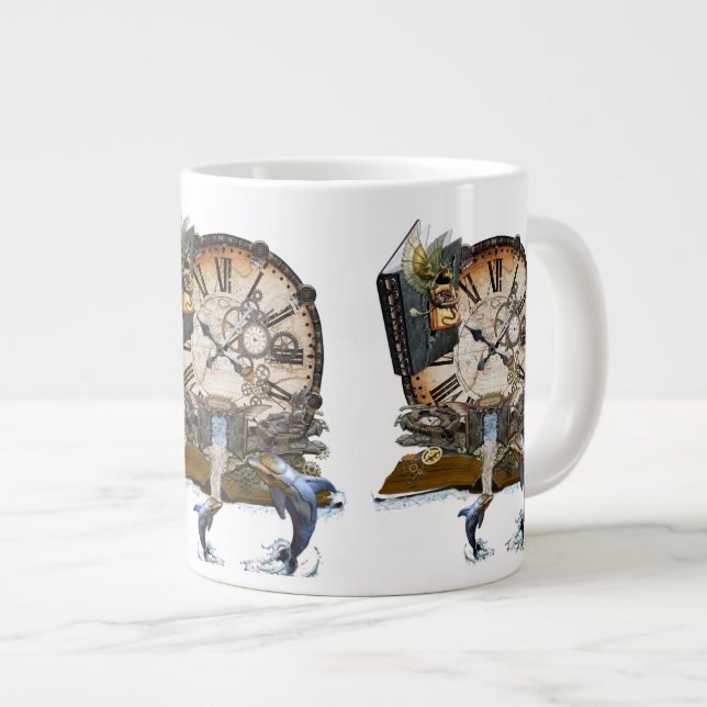 Steampunk dragon story book large coffee mug (Front Right)