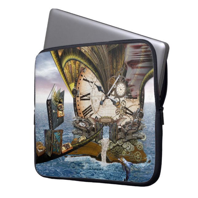 Steampunk dragon story books laptop sleeve (Front Left)