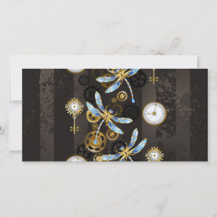 Steampunk Dragonflies on brown striped background