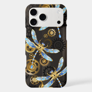 Steampunk Dragonflies on brown striped background