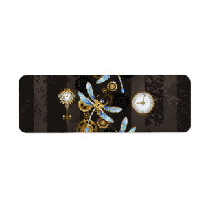 Steampunk Dragonflies on brown striped background