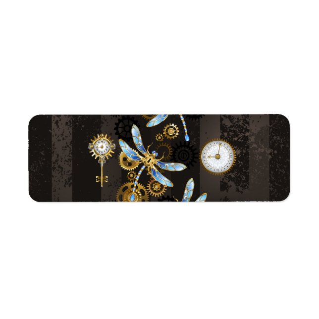 Steampunk Dragonflies on brown striped background (Front)