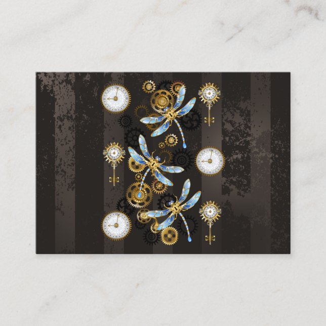 Steampunk Dragonflies on brown striped background Advice Card (Front)