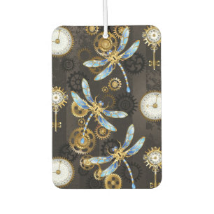 Steampunk Dragonflies on brown striped background Air Freshener