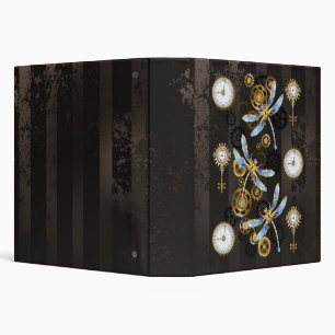 Steampunk Dragonflies on brown striped background Binder
