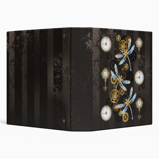 Steampunk Dragonflies on brown striped background Binder (Background)