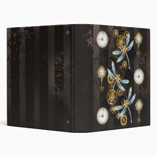 Steampunk Dragonflies on brown striped background Binder