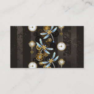Steampunk Dragonflies on brown striped background Business Card