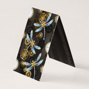 Steampunk Dragonflies on brown striped background Business Card