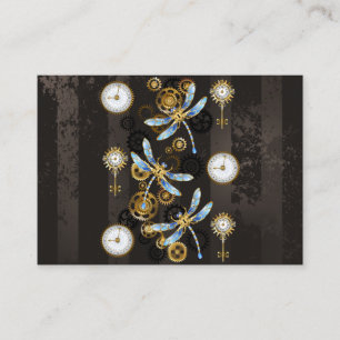 Steampunk Dragonflies on brown striped background Calling Card