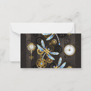 Steampunk Dragonflies on brown striped background Card