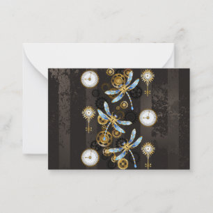 Steampunk Dragonflies on brown striped background Card