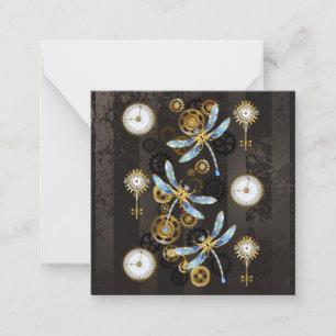 Steampunk Dragonflies on brown striped background Card