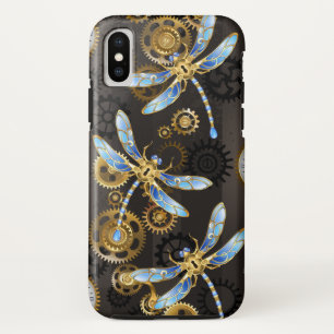 Steampunk Dragonflies on brown striped background Case-Mate iPhone Case