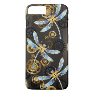 Steampunk Dragonflies on brown striped background Case-Mate iPhone Case
