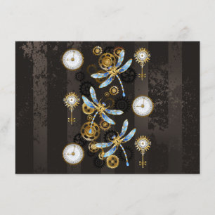 Steampunk Dragonflies on brown striped background Enclosure Card