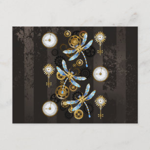 Steampunk Dragonflies on brown striped background Enclosure Card