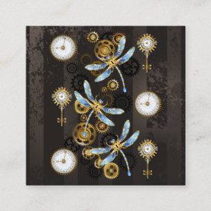 Steampunk Dragonflies on brown striped background Enclosure Card
