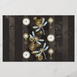 Steampunk Dragonflies on brown striped background Flyer