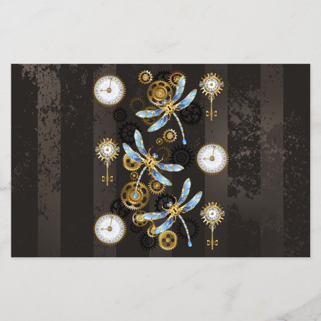 Steampunk Dragonflies on brown striped background Flyer (Front)