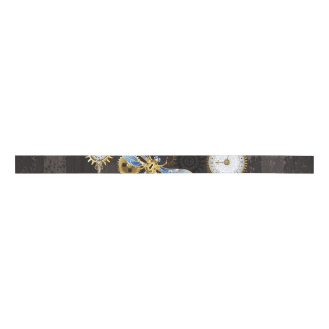 Steampunk Dragonflies on brown striped background Grosgrain Ribbon (Front)