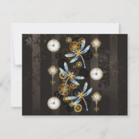 Steampunk Dragonflies on brown striped background