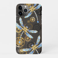 Steampunk Dragonflies on brown striped background