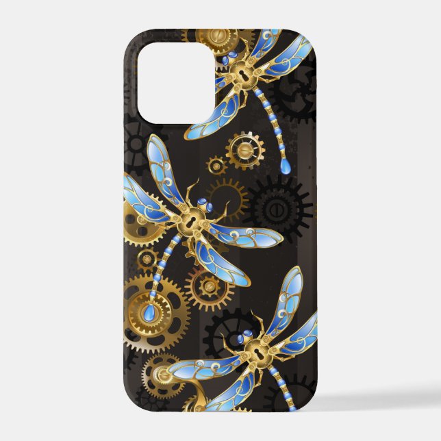 Steampunk Dragonflies on brown striped background iPhone Case (Back)