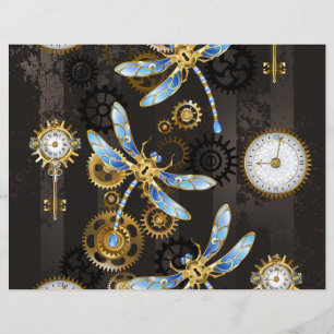 Steampunk Dragonflies on brown striped background Letterhead