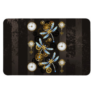Steampunk Dragonflies on brown striped background Magnet