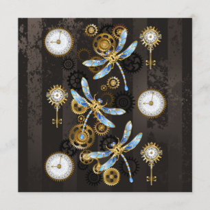 Steampunk Dragonflies on brown striped background Menu