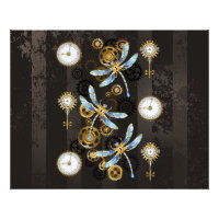 Steampunk Dragonflies on brown striped background