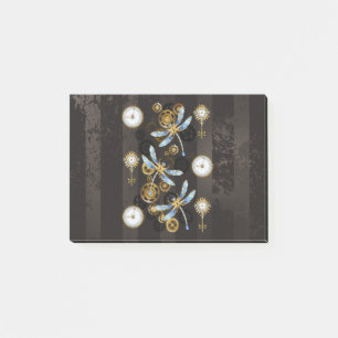 Steampunk Dragonflies on brown striped background Post-it Notes