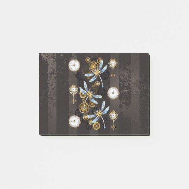 Steampunk Dragonflies on brown striped background Post-it Notes (Front)
